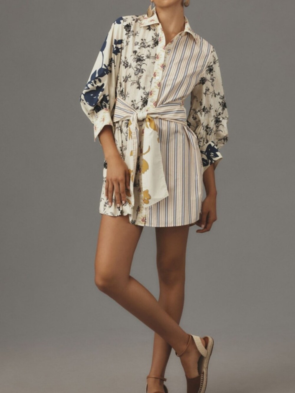 Plenty By Tracy Reese Long Sleeve Tie Front Mini Shirt Dress - Picture 4 of 11